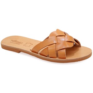 Ancient Greek Style Sandals Leather Open Toe Cross Strap Flat Sandals Quality Natural Slide on Summer Shoes for Women Boho Sliders