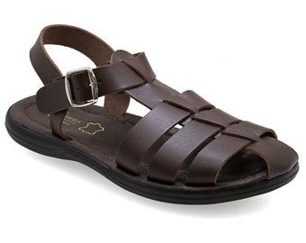 Greek Leather Fisherman Sandals: Men&#39;s Dark Brown Summer Shoes