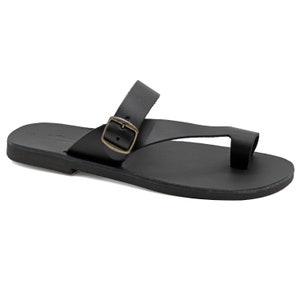 Dark Brown Leather Toe Ring Sandals for Men With Adjustable Buckle ...