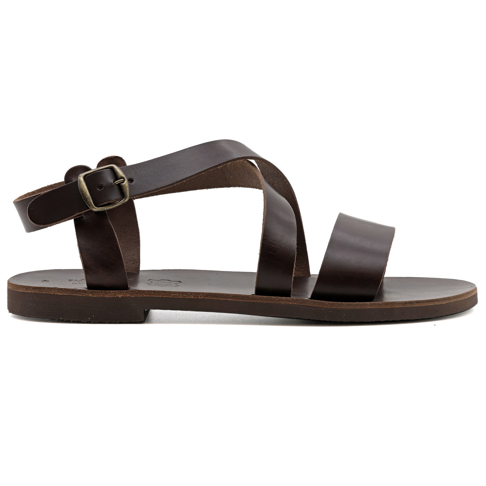Dark Brown Leather Sandals for Men Open Toe Mens Sandals Buckle Strap