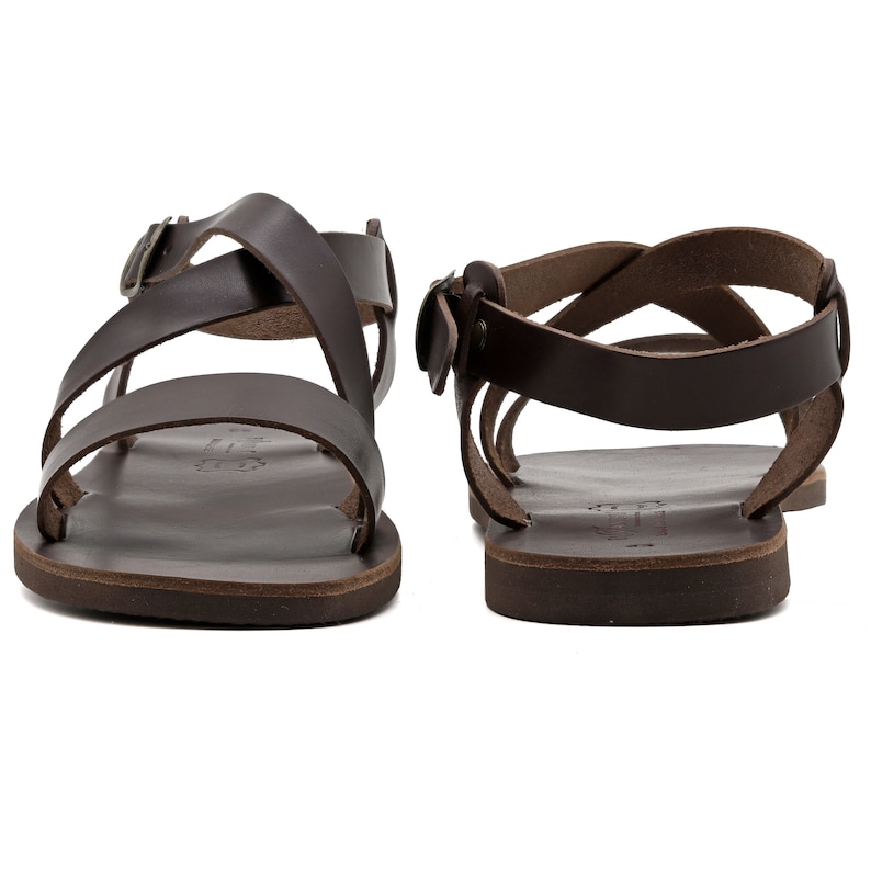Dark Brown Leather Sandals for Men Open Toe Mens Sandals Buckle Strap Gladiator Sandals Greek Strappy Summer Shoes for Men Fisherman Sandals image 5