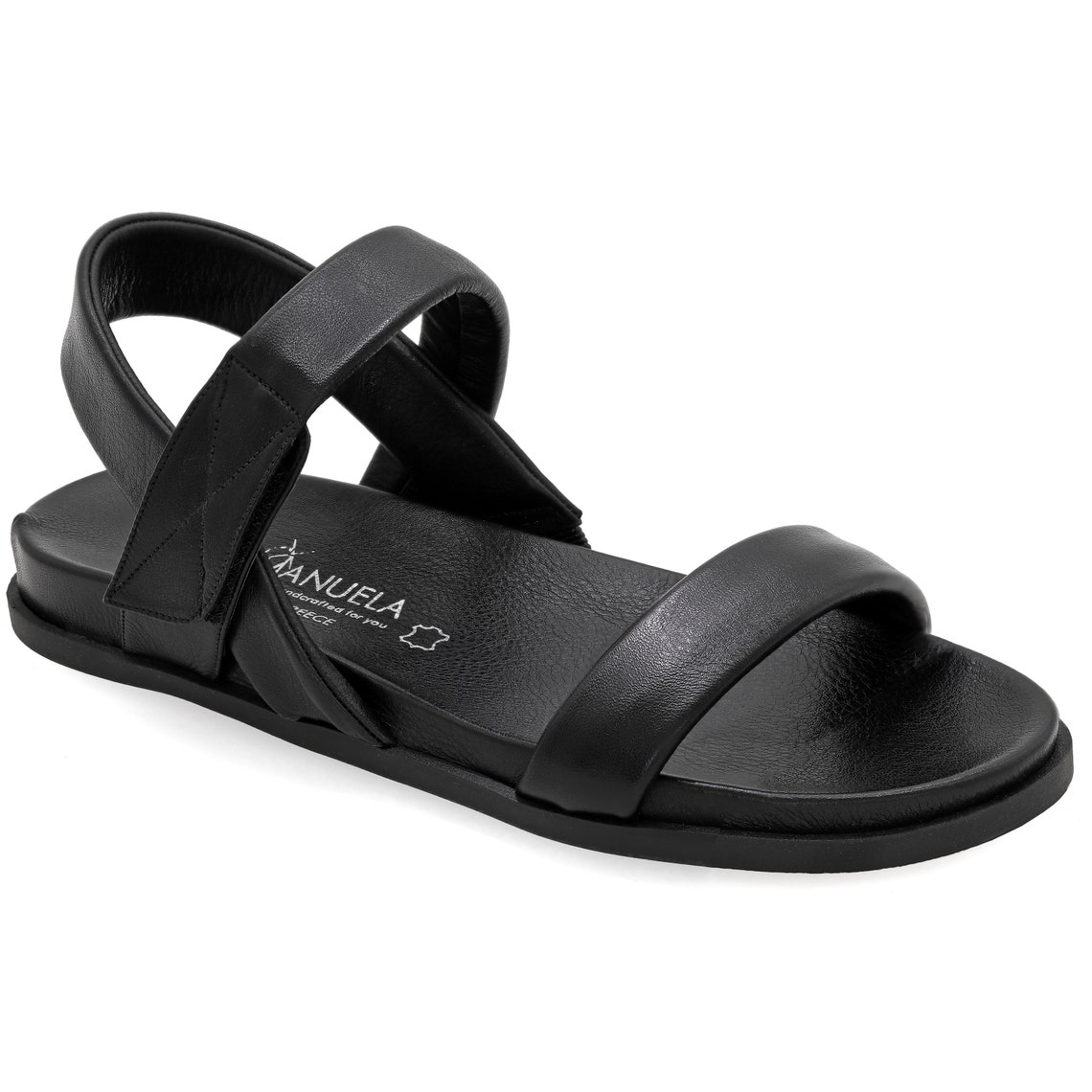 Comfortable Black Soft Leather Flatform Sandals Quality | Etsy