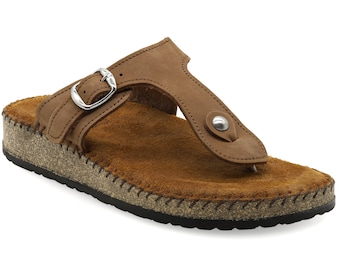 Sandalias de dedo de piel de ante marrón con plantilla acolchada y cómoda, estilo griego, ideales para el verano. Sandalias de punta dividida con soporte para el arco del pie.
