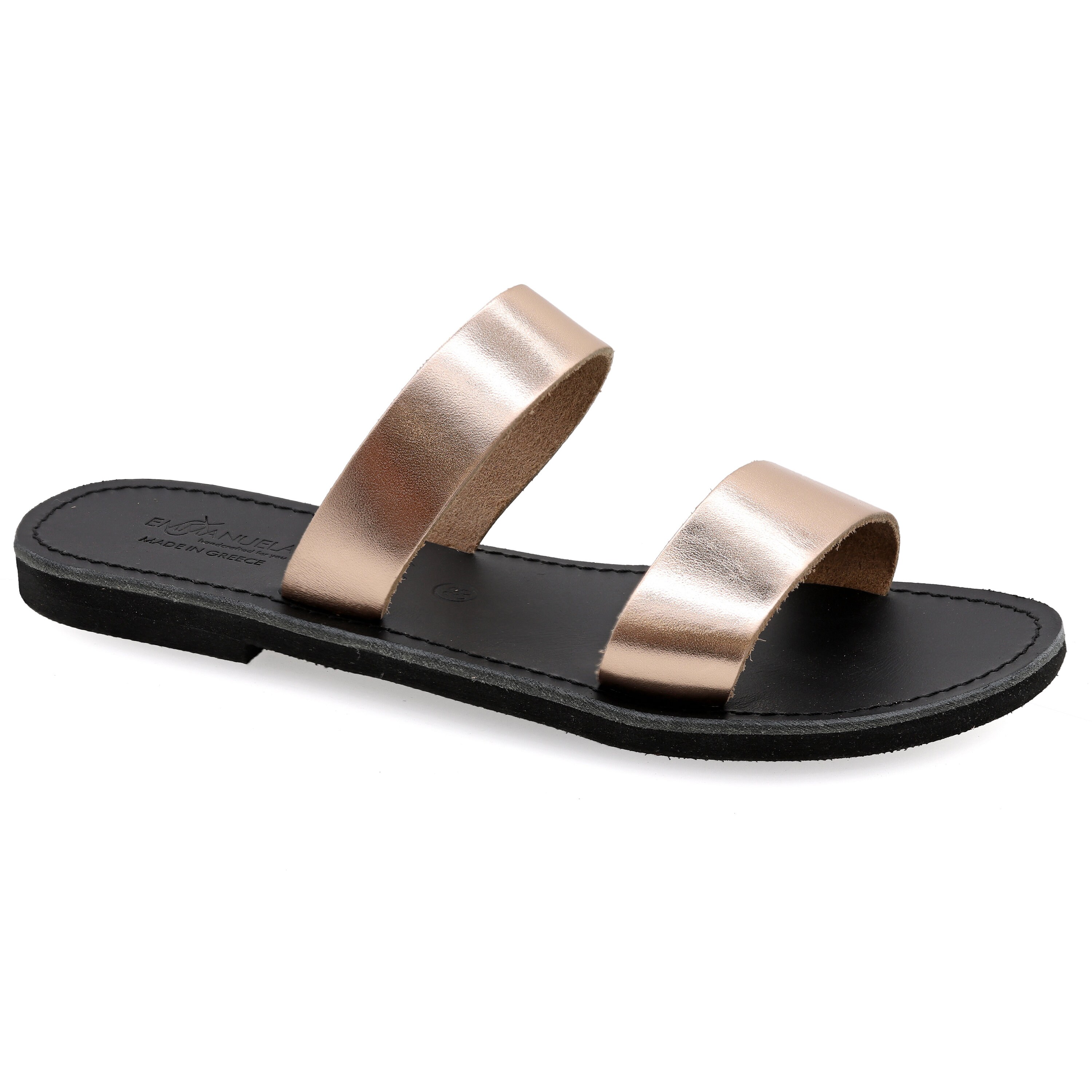 black and rose gold sandals