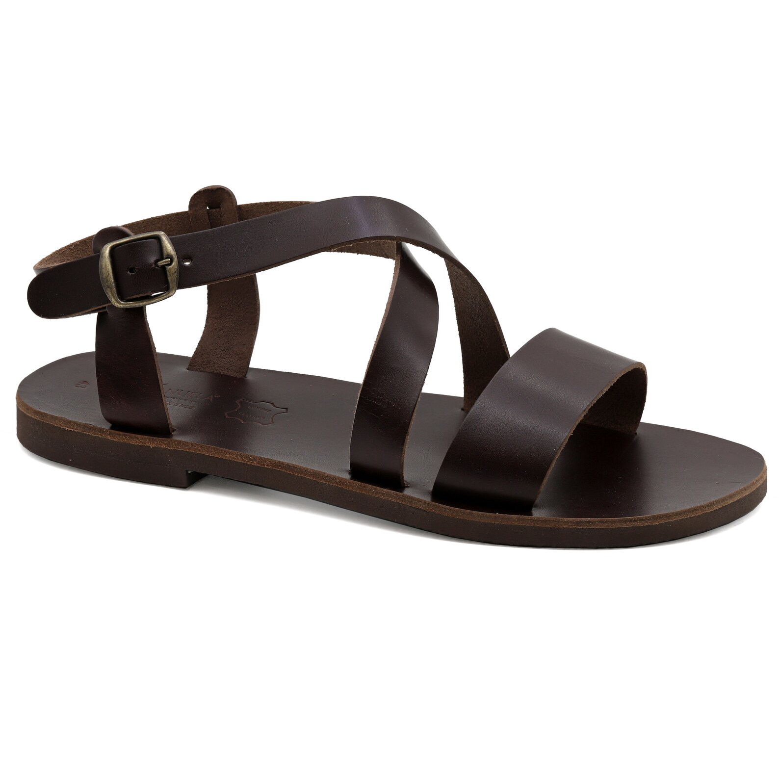 Dark Brown Leather Sandals for Men Open Toe Mens Sandals Buckle Strap