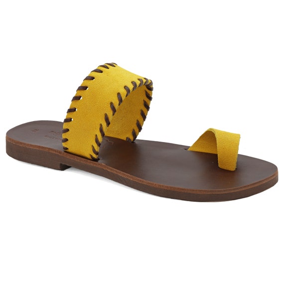 Yellow suede shop slides