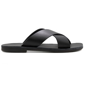 Cross Straps Black Leather Sandals for Men Greek X Strappy Slide Sandals Men's Open Toe Summer Shoes for Men Flip Flops Sliders gift for him