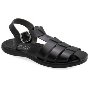 Sandales de pêcheur en cuir grec pour homme sandales rembourrées chaussure d'été noir à boucle réglable avec soutien de la voûte plantaire Black