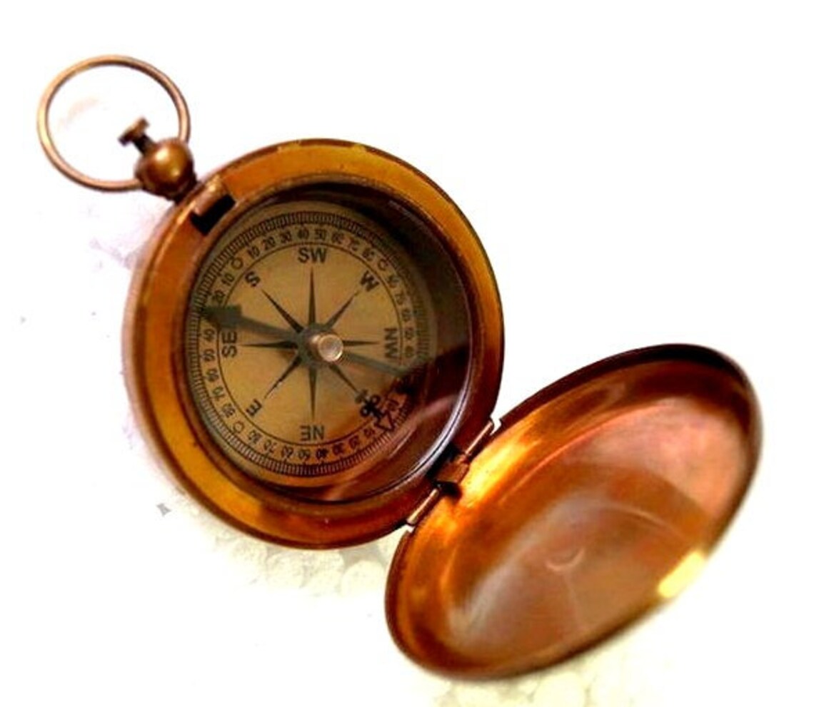 Antique Brass Compass Vintage Handmade Push Button Brass Etsy