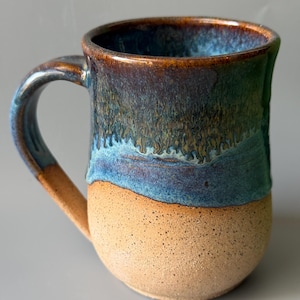 Blue Gold Stoneware Mug, Exposed Clay Pottery, Hand-Thrown Ceramic Coffee Cup