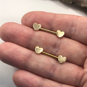 NEW - 2pcs 316l Surgical Steel Nipple Piercing - Heart Nipple Barbell - 14k Gold Plated Piercing - Gold Heart Nipple Jewelry