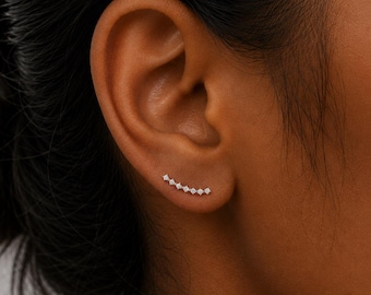 316l Surgical Steel Crystal Helix Piercing 1pcs- Crescent Helix Stud- Curved Bar  Earring - Cartilage Earring- Cubic Zirconia Screw on Helix
