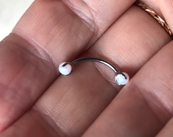 G23 Titanium implant grade -Internally Threaded Eyebrow Ring Piercing Curved Barbell - opal barbell piercing - opal body piercing