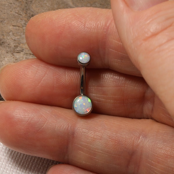 NEW Implant Grade 23 Titanium Internally Threaded Opal Gem Belly Button Navel Ring, Circle double opal Crystal Belly Piercing