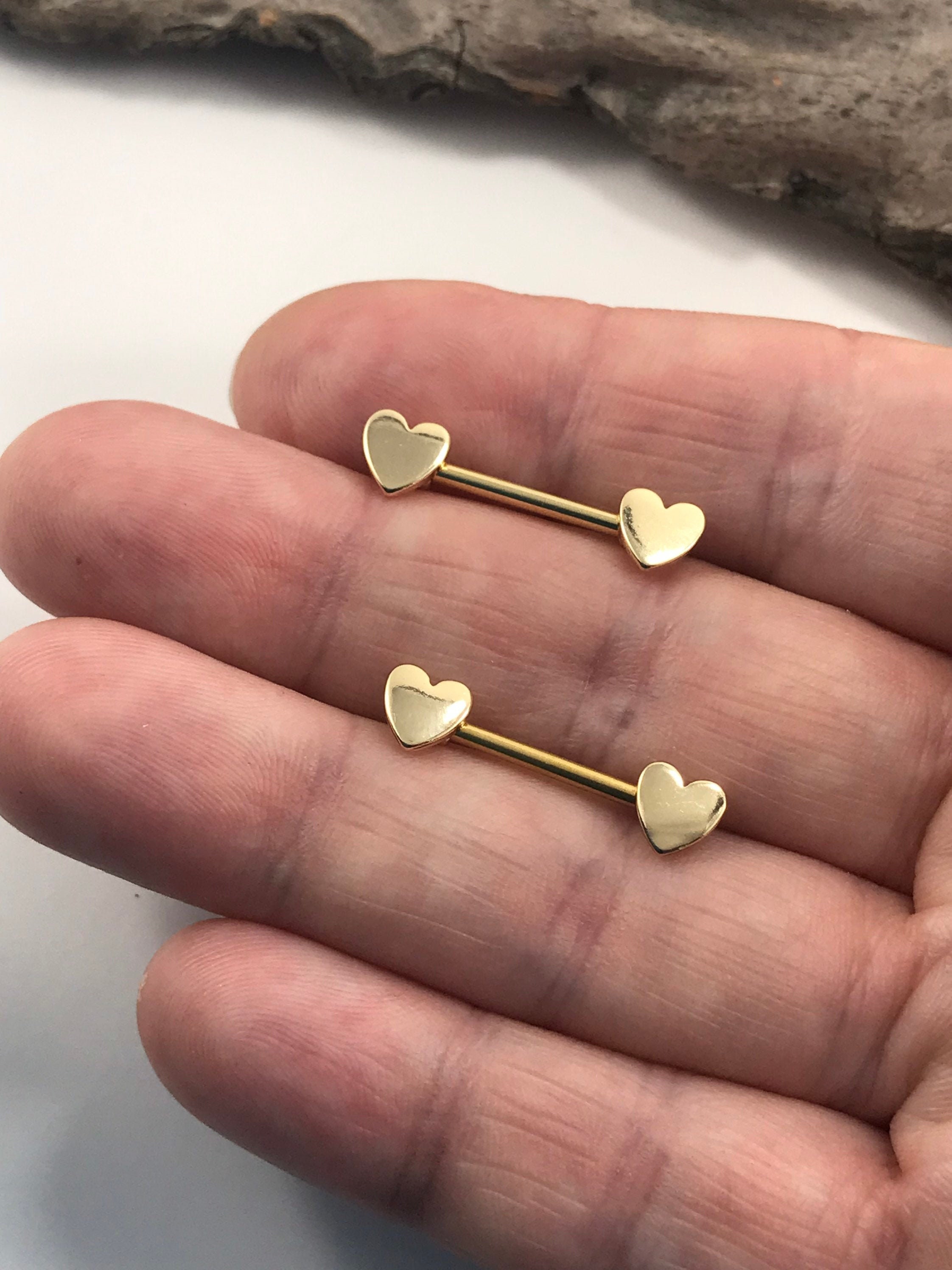 Rose Gold Heart Nipple Ring Shield Piercing One Pair, 14g Nipple Jewelry,  Barbell 2 Pieces - Etsy