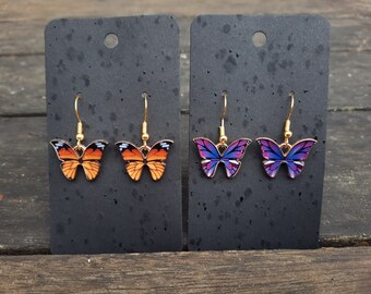 Handmade Enamel Butterfly Dangle Earrings, Monarch or Indigo