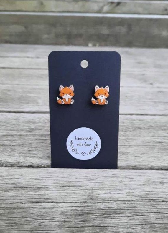 Fox Stud Earrings, Cute, Kawaii, Hand Painted, Handmade, Wooden Earring, Animal Themed, Foxy, PERFECT Gift, Push Back Closure