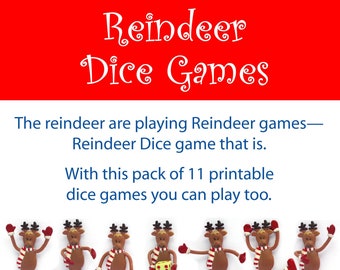 Rentier Würfelspiele Druckbares Spiel für Familienspiele Nacht und Weihnachtsfeier Aktivität, Printable Würfelspiel Urlaubs Party Spiele