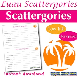 Printable Luau Scattergories Party Game for Luau Party theme, Hawaiian themed party, Aloha Party game, Family game night