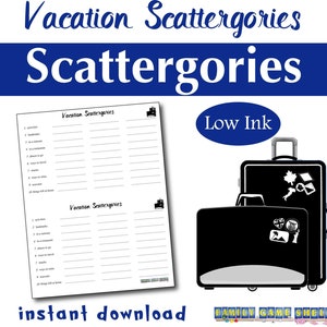 Printable Vacation Scattergories Game, Vacation Game Printable, Travel Game Printable, Family Game Night