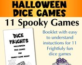 Printable Halloween Dice Games, Halloween party games, Halloween activities, family game night, dice game pintables