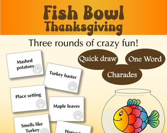 Printable Board Game Fish Bowl Thanksgiving Party game, adult game, family game night, fall party game, Friendsgiving game