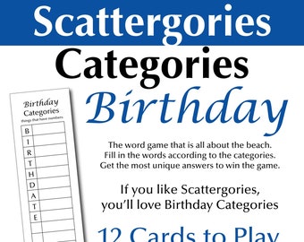 Printable Birthday Scattergories Categories Board Game, Birthday party printable, adult birthday party game, teen birthday party game