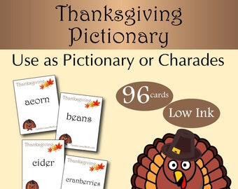 Printable Thanksgiving Pictionary or Charades Cards for Families, Thanksgiving Words, Thanksgiving Party Games, Thanksgiving Printable