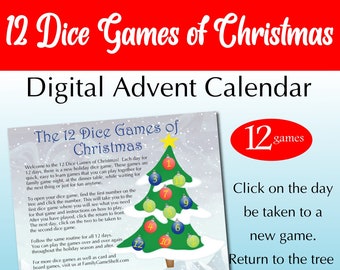 Digital Advent Calendar with 12 Christmas Dice Games family game night, Digital dice games, Family Board Game