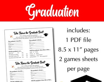 Graduation game Who Knows the Graduate Best Graduation Game, Printable grad game, graduation party game, grad party game printable