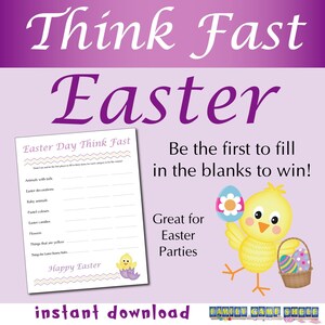 Printable Easter Think Fast Game, Easter Party game, Adult party game, Family Easter Game, Family Game Night printable Easter Game
