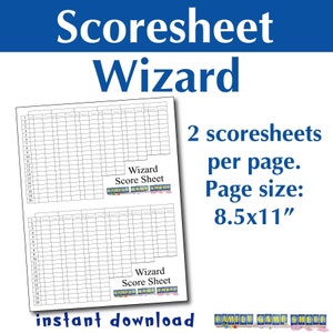 Druckbares Zauberer Kartenspiel Scoresheet, Punktekarte für den Familienspielabend