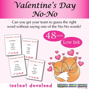 Druckbare Valentinstag No No Wort Spiel, Valentinstag Tabu Spiel, Valentinstag Spiel Druckbare Valentinstag Spiel