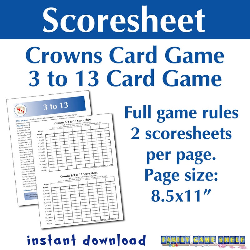 Five Crowns Score Sheet Printable Etsy