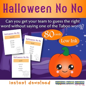 Printable Halloween Taboo Word Game, Halloween Themed Taboo Cards, Halloween party game, Halloween family game night