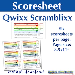 Afdrukbare Qwixx Scramblixx-scorebladen, Qwixx Scramblixx-scoreblokken, Qwuixx Scramblixx-scorekaarten, Qwixx Scramblixx-spelscoretracker