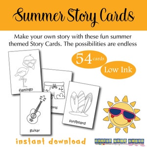 Cartões de histórias de verão para imprimir, jogo de verão, jogo de verão para imprimir, atividade de verão para crianças, início de história de verão, jogo de verão para imprimir