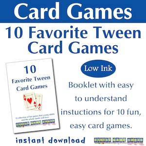 Folleto imprimible de reglas de juegos de cartas para adultos jóvenes, instrucciones de juegos de cartas para una noche de juegos en familia