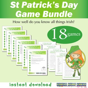 Printable St Patrick&#39;s Day Game Bundle for St Patrick&#39;s Day party games for adults and family game night