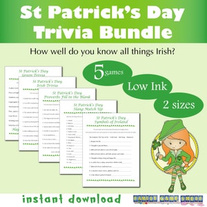 Printable St Patrick&#39;s Day Trivia Game Bundle, St Patrick&#39;s Day party games, Irish Trivia games, family game night