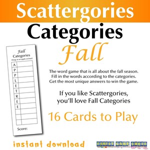 Printable Fall Scattergories Categories Game for Families