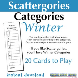 Printable Scattergories Categories Winter Word Game