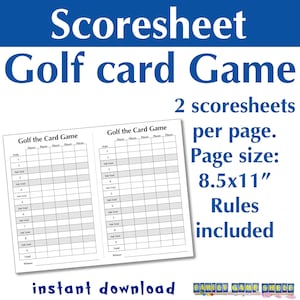 Printable Golf Card Game with Score Sheet, Rules and Card Game Instructions for family game night