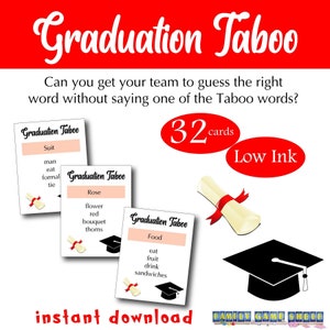 Graduation Taboo Game, Graduation party games, grad party games, printable grad party game, Taboo cards for graduation