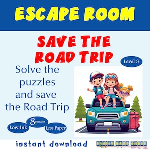Afdrukbaar feestspel Escape Room voor kinderen, Road Trip-spel, verjaardagsfeestjes, kinderpuzzels, afdrukbaar escape room-kit, familiespelavond