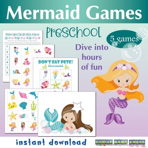 Preschool Mermaid Game Bundle, Printable Mermaid Games, Mermaid Printable, Under the Sea Party printable, Mermaid theme party games