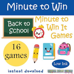 Printable Back To School Minute To Win Games for Families, Back to School printable games, Printable Minute to Win it Game Cards