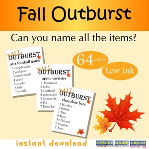 Juego de arrebato de otoño imprimible, tarjetas de arrebato con temática de otoño, juego de fiesta de otoño, juego de mesa nocturno de juegos familiares