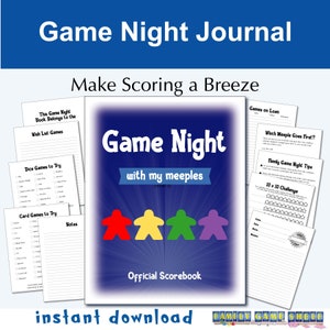 Printable Board Game Journal, Scoresheet book and Memory Keepsake for family game night, Game night with my meeples game tracker