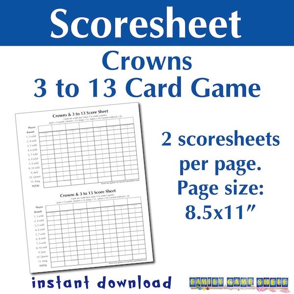 Score Sheet for the Game 3 to 13 Etsy